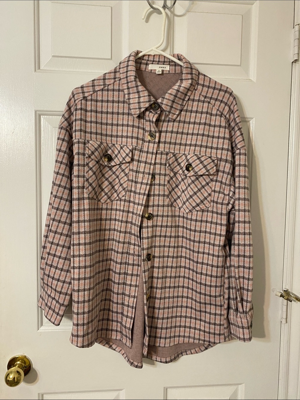 ZARA Pink Plaid Shacket Jacket